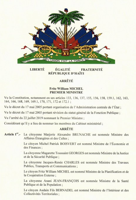 L’administration Moïse-Michel prend forme, 9 hommes et 9 femmes nommés ministres