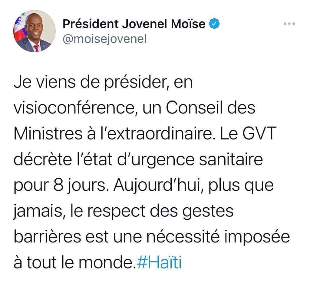 Covid-19: Haïti en état d'urgence sanitaire pour 8 jours