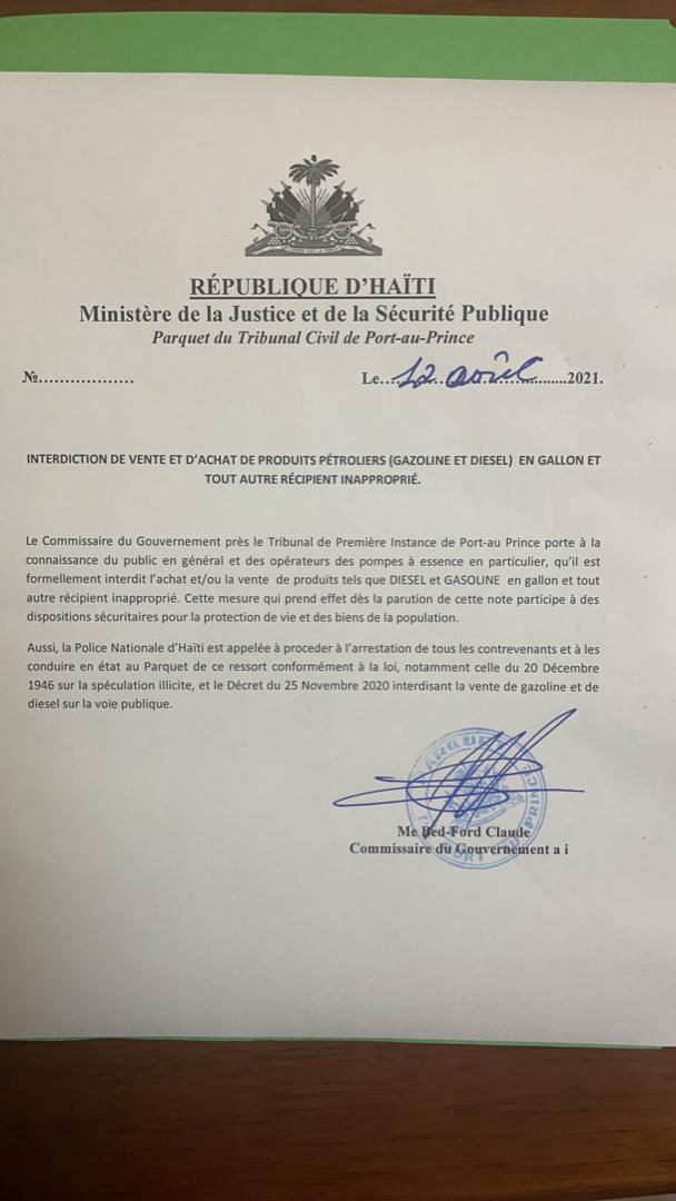 Le parquet interdit l'achat des produits pétroliers en gallon