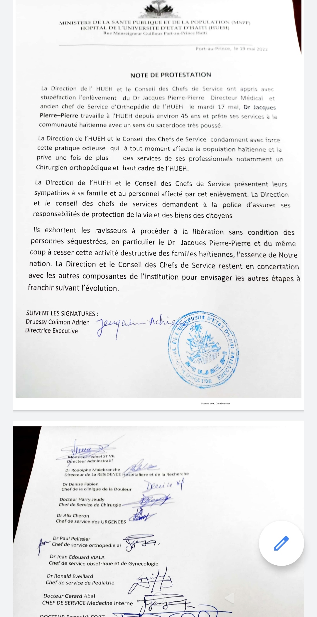 L'hôpital général proteste contre le kidnapping du Dr Jacques Pierre-Pierre