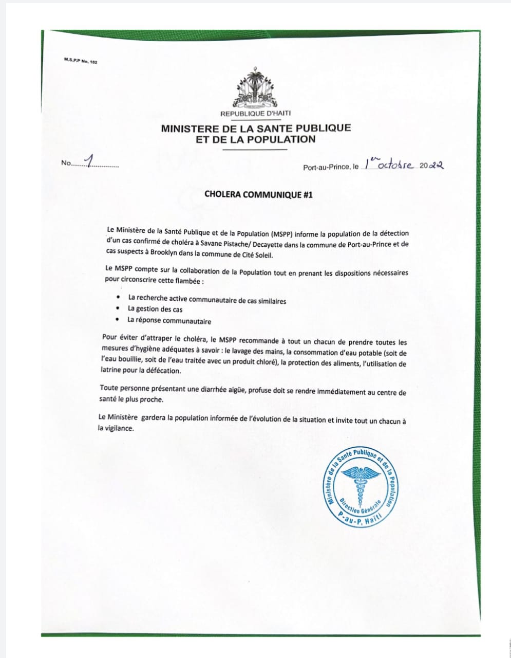 Recrudescence inquiétante du choléra en Haïti