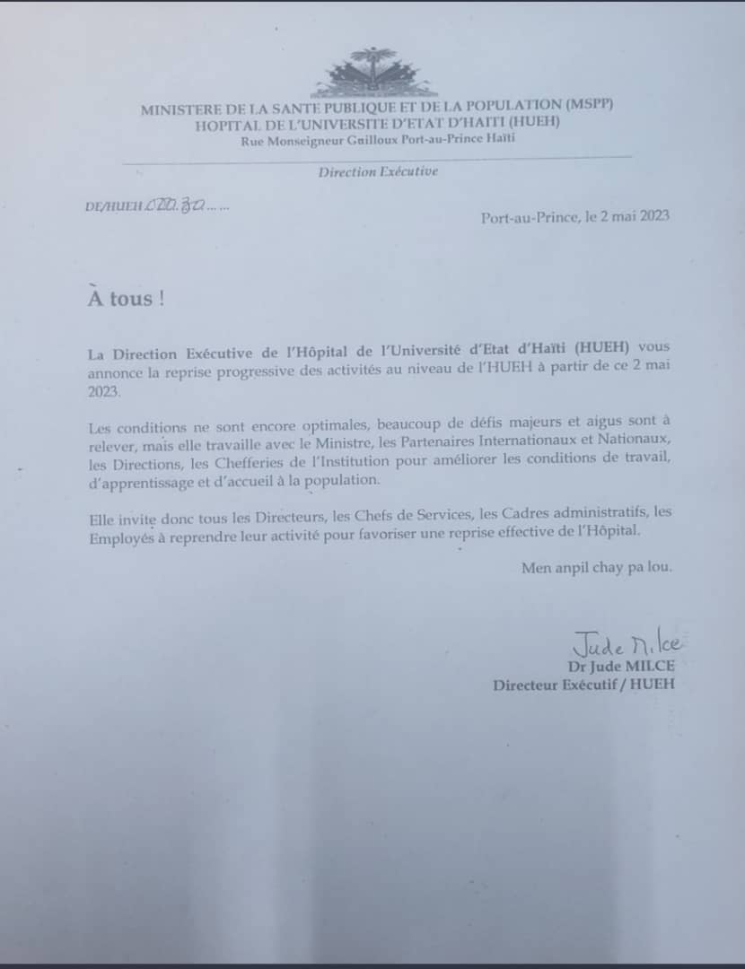 Grève maintenue à Justinien, timide reprise des activités à l'hôpital général