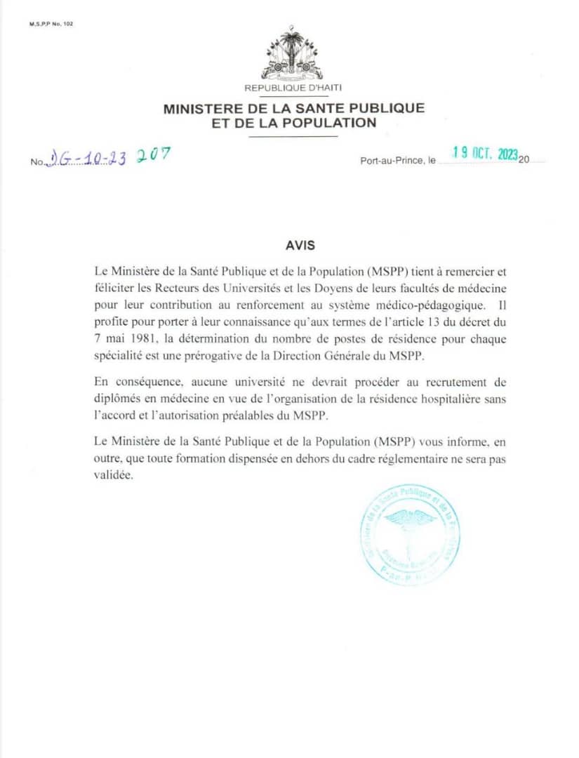 Après l'accréditation, la résidence hospitalière: une autre épée de Damoclès menace la médecine haïtienne
