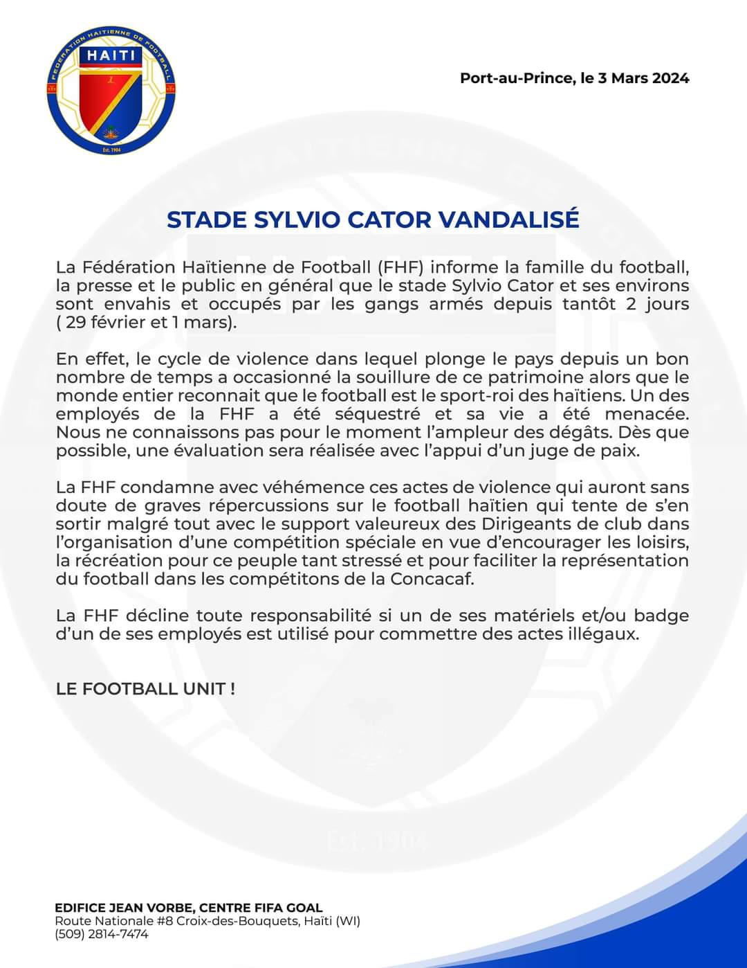 Football: le stade Sylvio Cator vandalisé