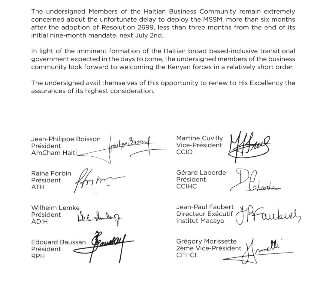 Le secteur privé haïtien espère le déploiement dans un « délai relativement court » de la mission multinationale d’appui à la sécurité