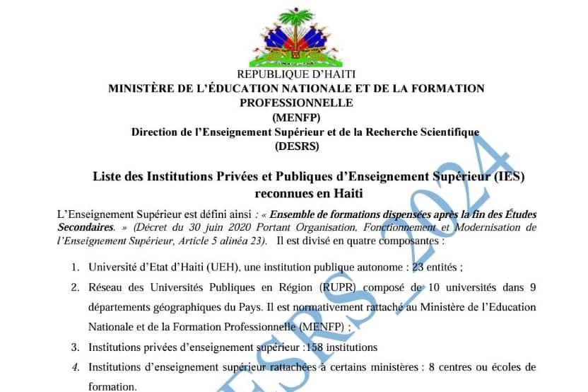 MENFP Officially Recognizes 199 Higher Education Institutions