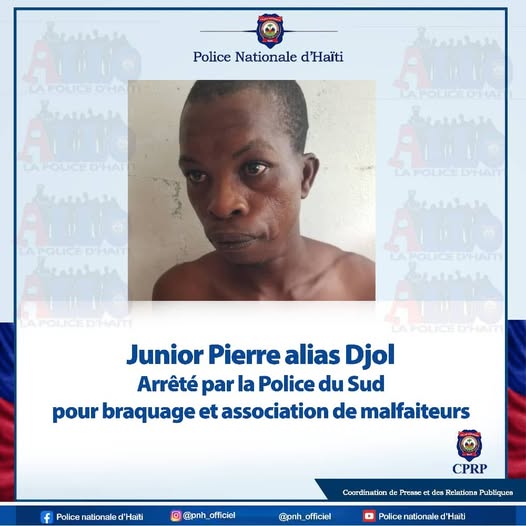 Junior Pierre arrêté à Port-Salut pour braquage, association de malfaiteurs
