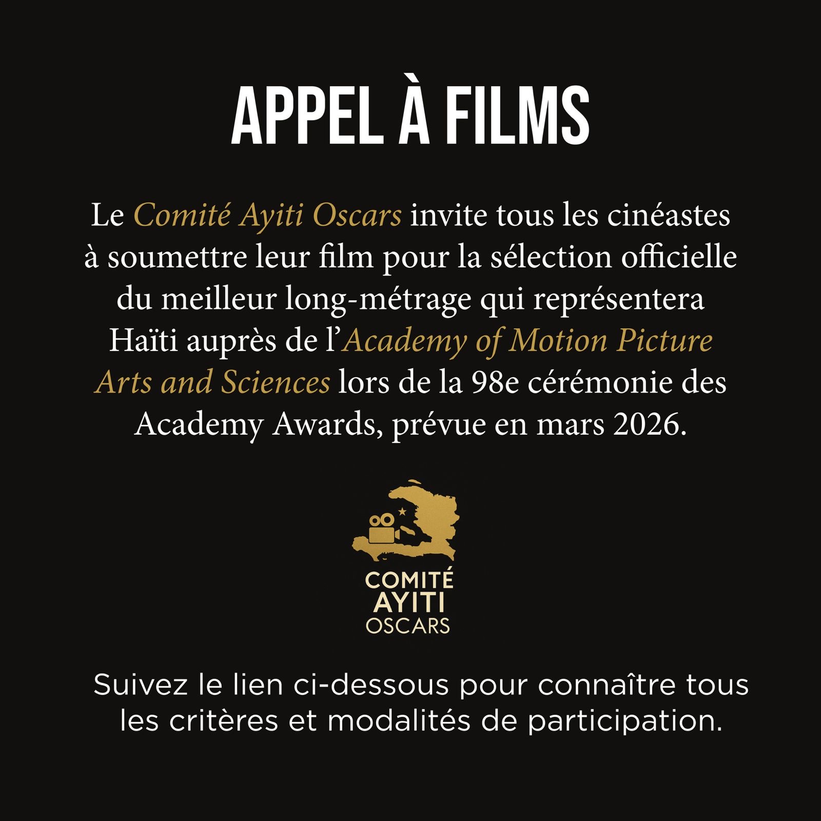 Vers les Oscars 2026 : l’AHC annonce un nouveau comité de sélection pour le film haïtien