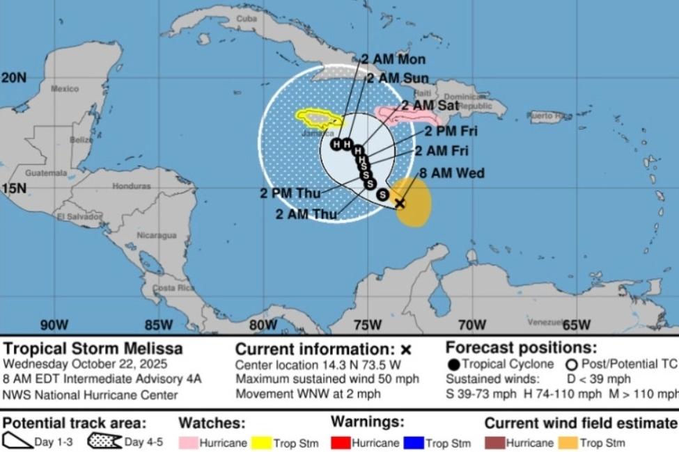 La tempête tropicale Melissa pourrait se transformer en ouragan dès jeudi