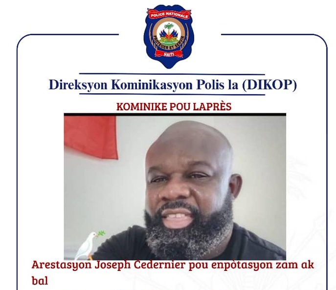 Arrestation de Joseph Cedernier pour importation illégale d’armes et de munitions