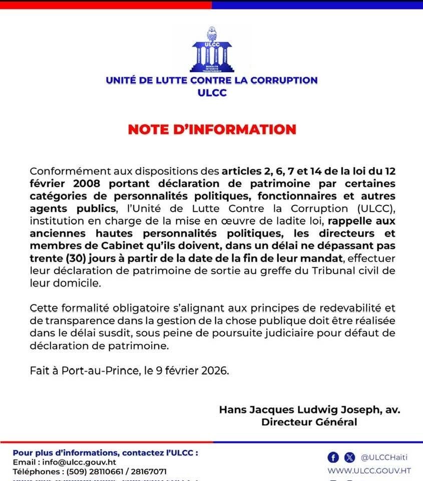 L’ULCC ne se contentera pas uniquement de la déclaration de patrimoine des anciens membres du CPT 