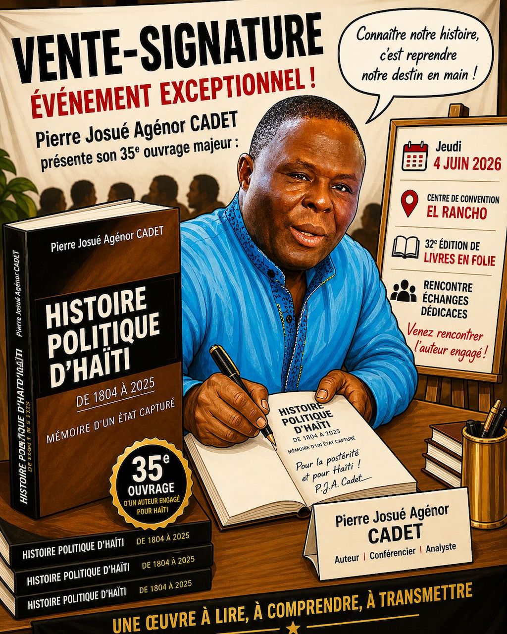 Avec « Mémoire d’un État capturé », Pierre Josué Agénor Cadet frappe fort à Livres en folie