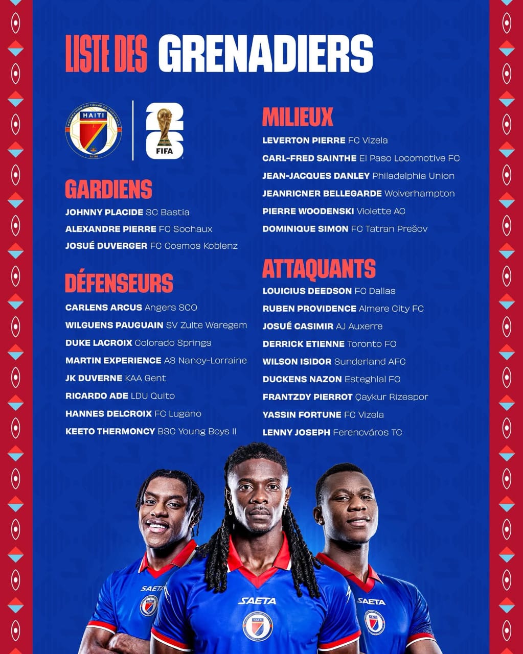 Les 26 Grenadiers convoqués pour la Coupe du monde